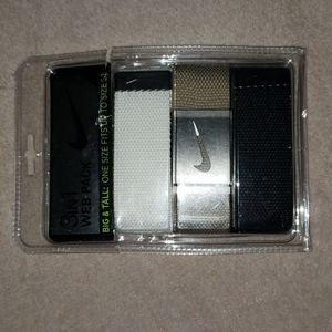 Mens Nike adjustable 3in1 web pack belts, black,white,and tan, one size